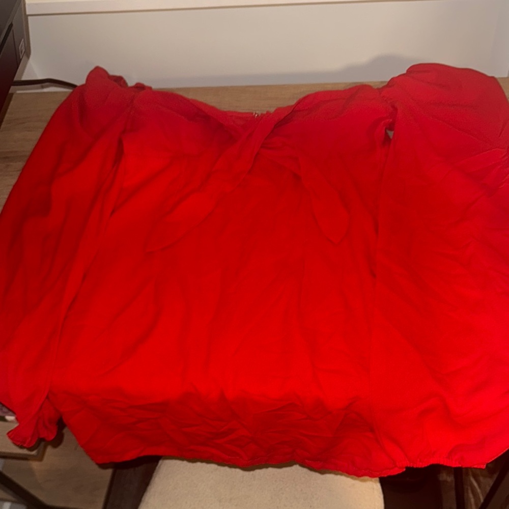 Vibrant Red dress long flowy sleeves
